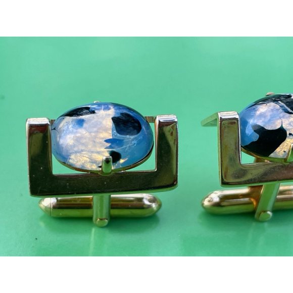 Vintage 1960s Swank Opal Glass Mens Cufflinks - Picture 6 of 16